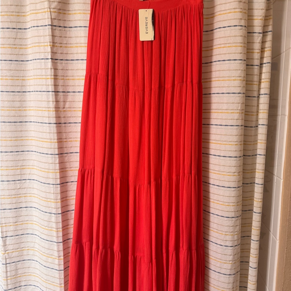 Evereve Red and Orange Tiered Maxi Skirt